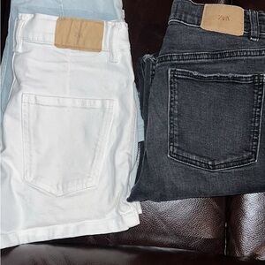 Zara Black and White Denim Shorts